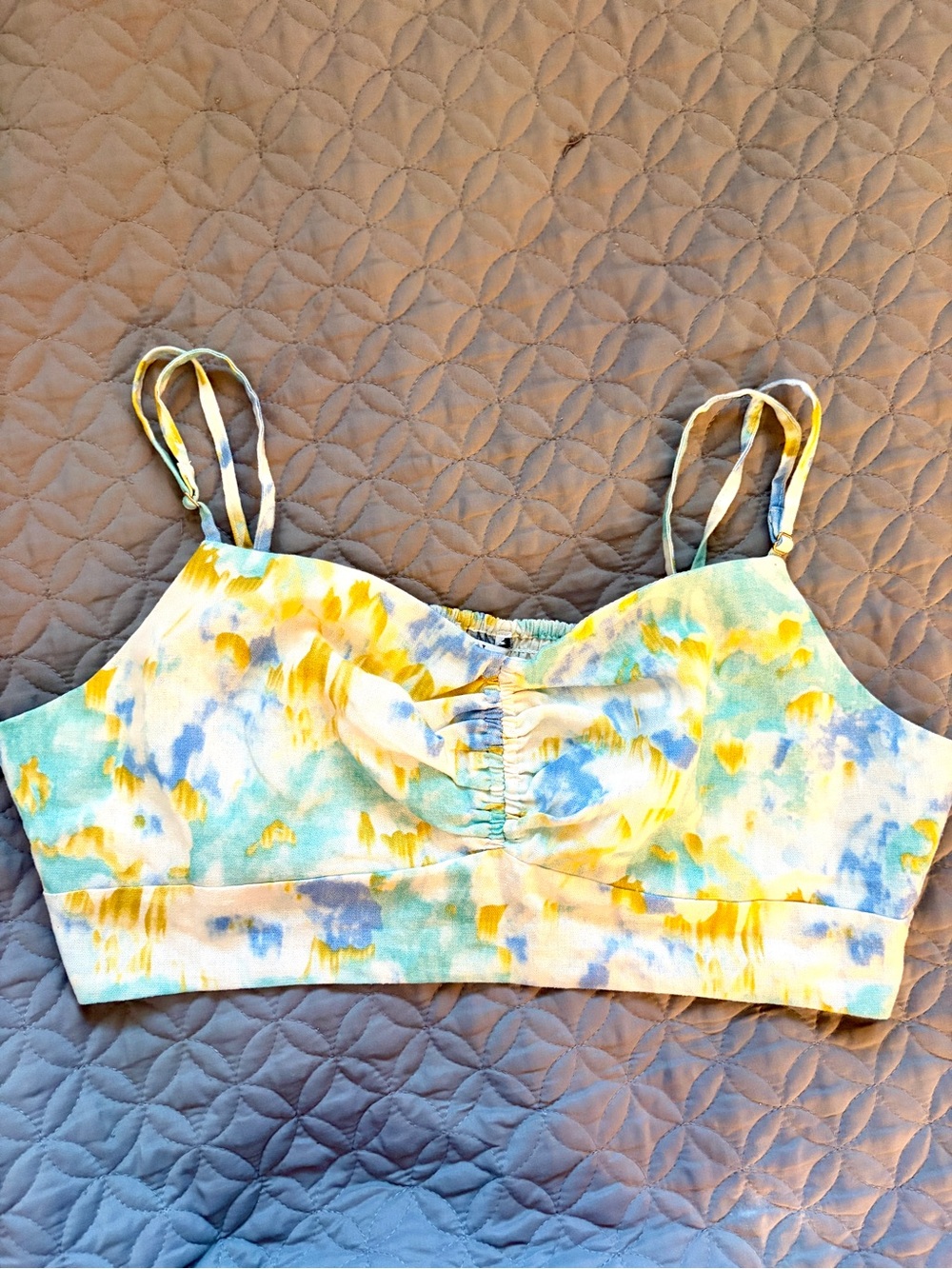 Christian Lacroix Yellow Teal Blue Ruched Crop Cami NWT